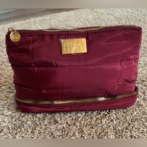 Laura Geller Burgundy Cosmetic Bag with Gold Accents